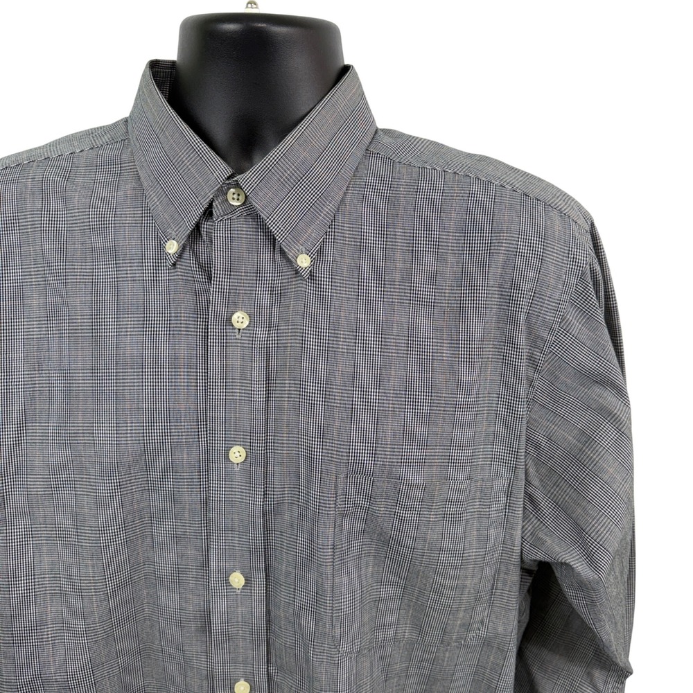 Chaps Mens Grey Glen Plaid Wrinkle Free Button Down Shirt Large 16-16.5 34/35